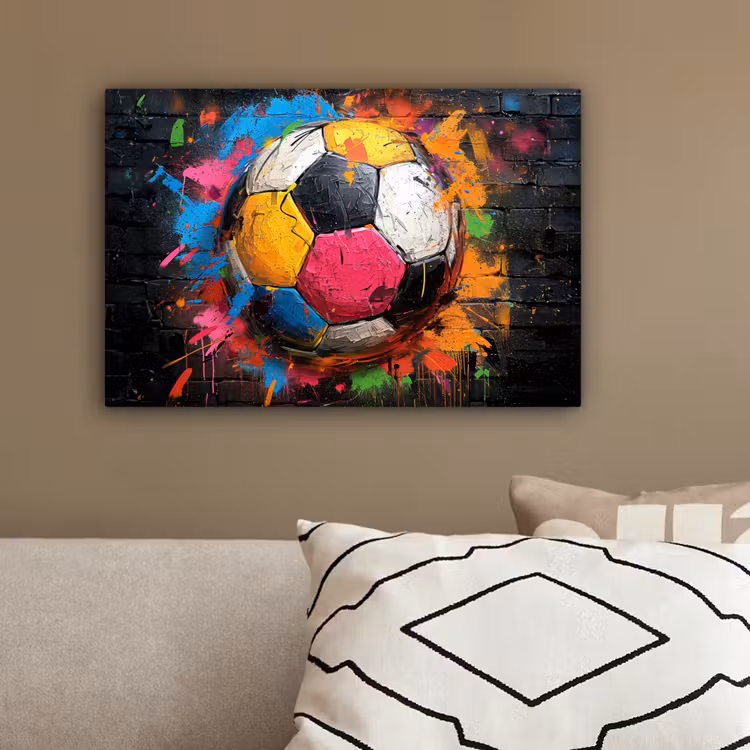 Graffiti - Voetbal - Muur - Street art - Sport canvas 2cm klein -sfeer3