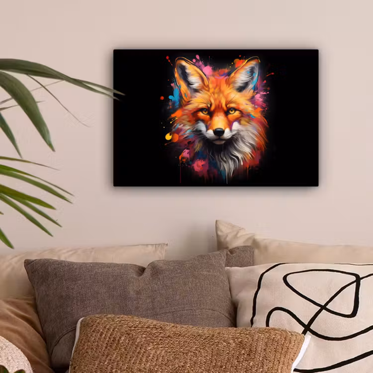 Graffiti - Vos - Zwart - Pop art canvas 2cm klein -sfeer1
