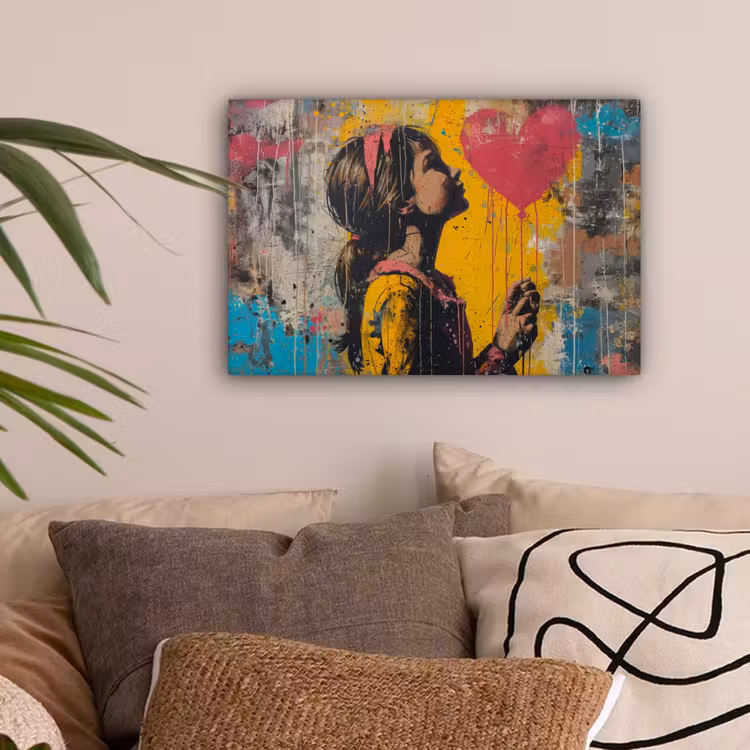 Graffiti - Meisje - Ballon - Street art canvas 2cm klein -sfeer1
