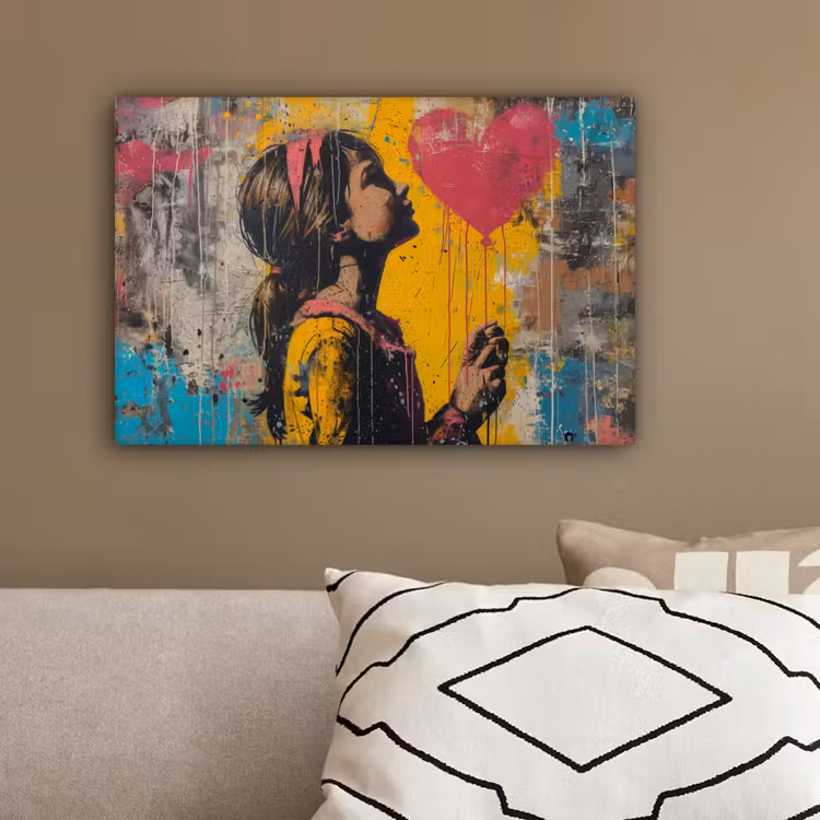 Graffiti - Meisje - Ballon - Street art canvas 2cm klein -sfeer3