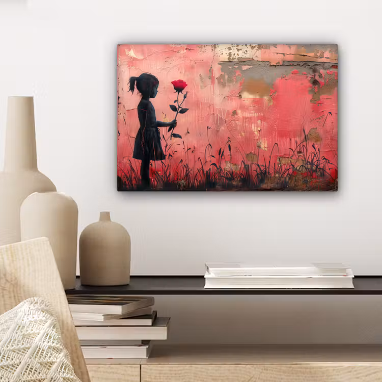 Graffiti - Meisje - Roze - Street art - Roos - Banksy canvas 2cm klein -sfeer6