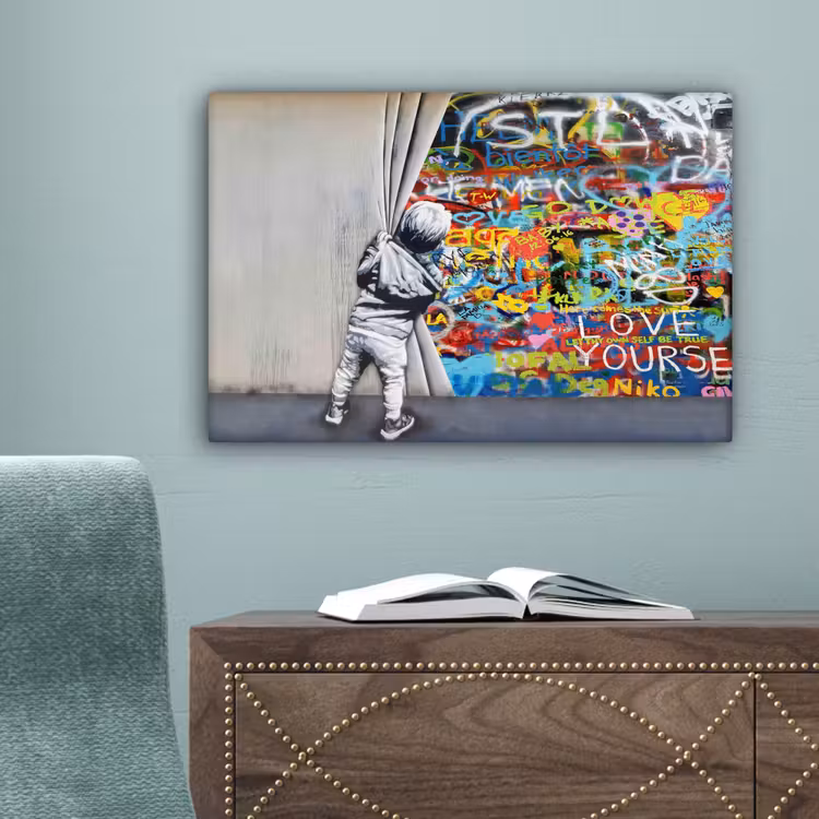 Graffiti - Illusie - Jongen - Street art canvas 2cm klein -sfeer4