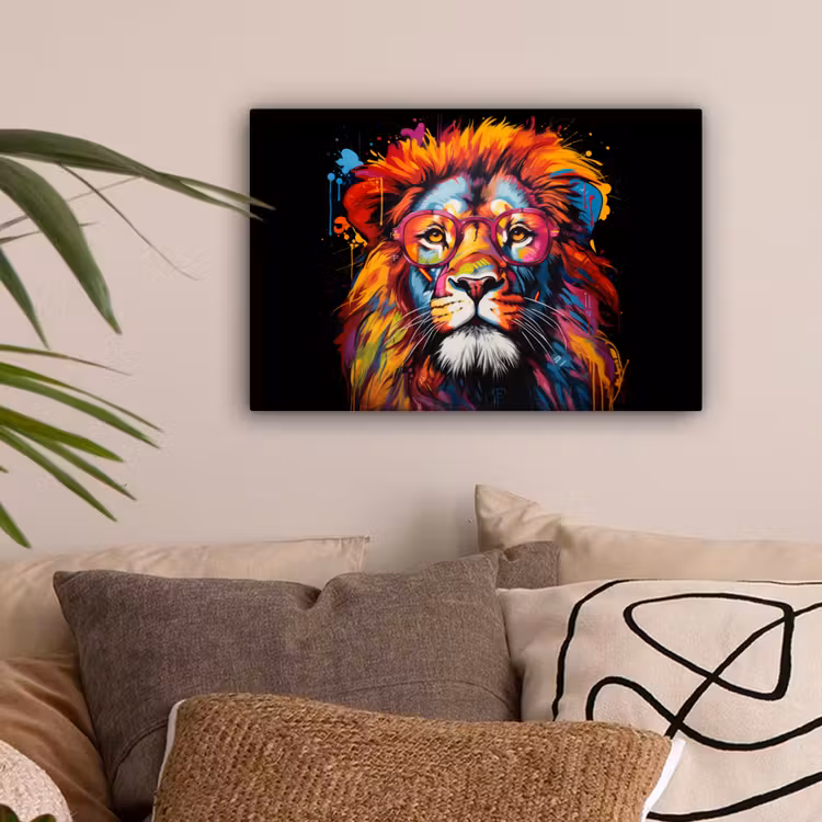 Graffiti - Leeuw - Bril - Zwart canvas 2cm klein -sfeer1