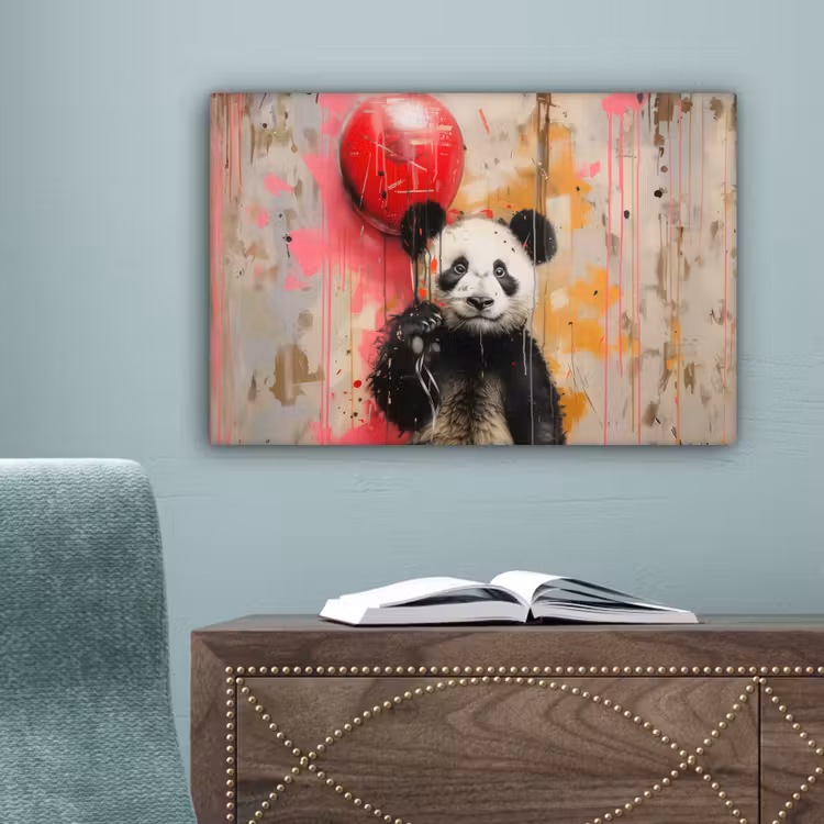 Graffiti - Panda - Ballon - Street art - Banksy canvas 2cm klein -sfeer4