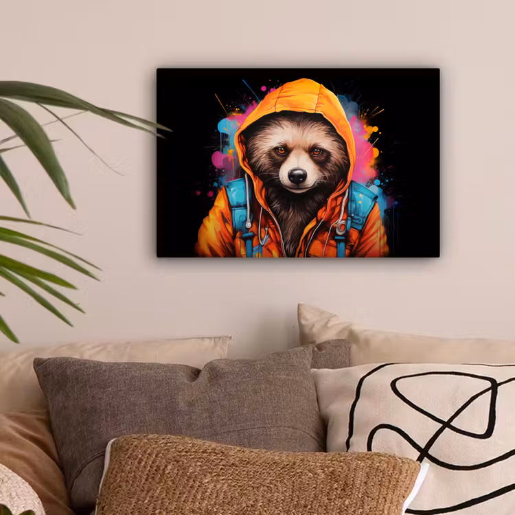 Graffiti - Wasbeer - Jas - Zwart canvas 2cm klein -sfeer1