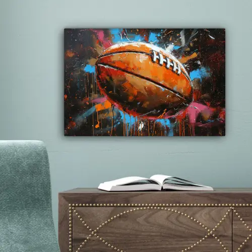 Graffiti - Rugby - Kleurrijk - Rugbybal canvas 2cm klein -sfeer4