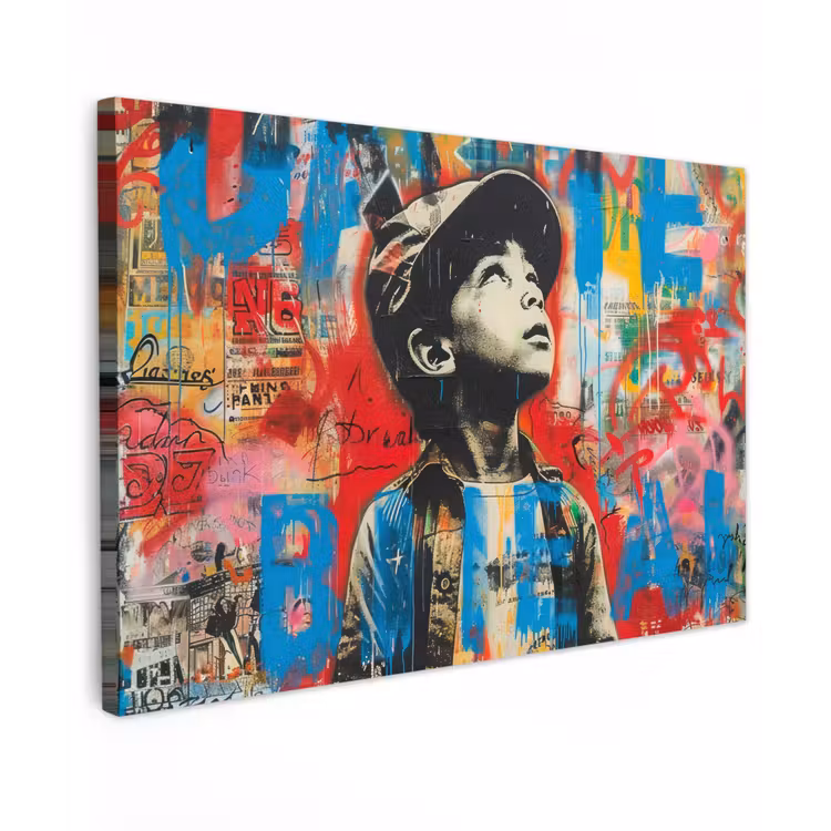 Graffiti - Vintage - Jongen - Street art - Neon - Banksy canvas 2cm klein -z3d