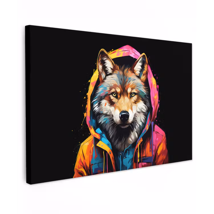 Graffiti - Wolf - Jas - Zwart canvas 2cm klein -z3d