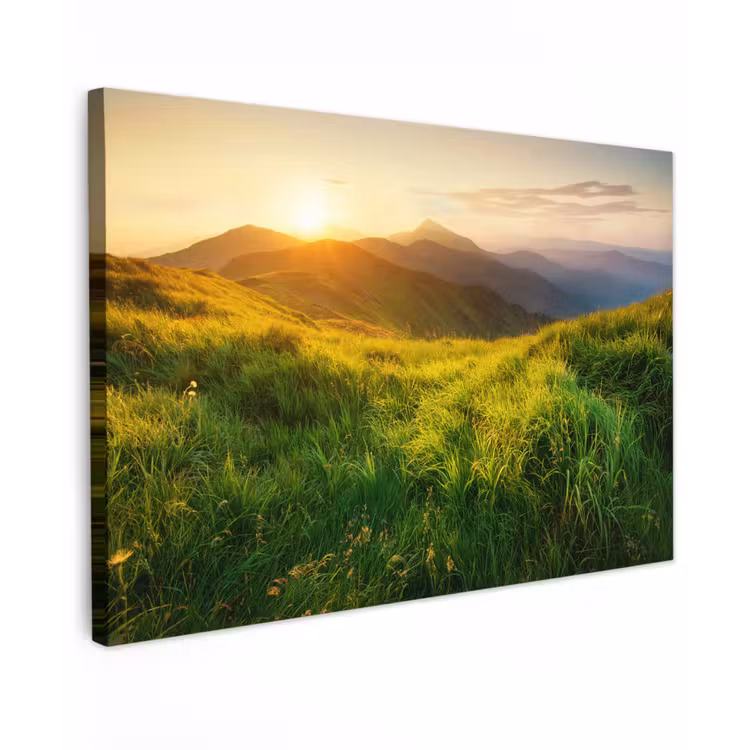 Gras - Heuvels - Zon - Natuur - Landschap canvas 2cm klein -z3d