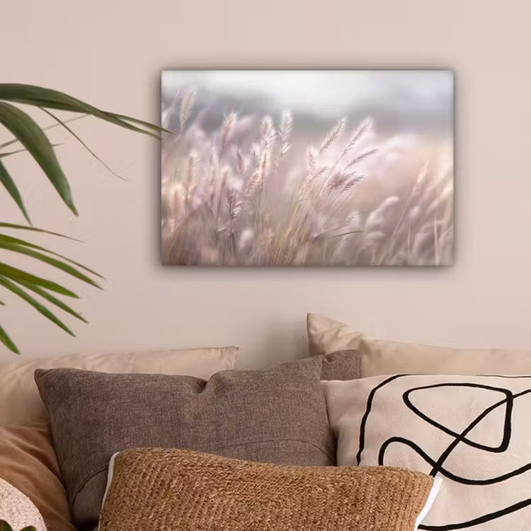 Graspluimen - Wind - Beige - Mistig canvas 2cm klein -sfeer1