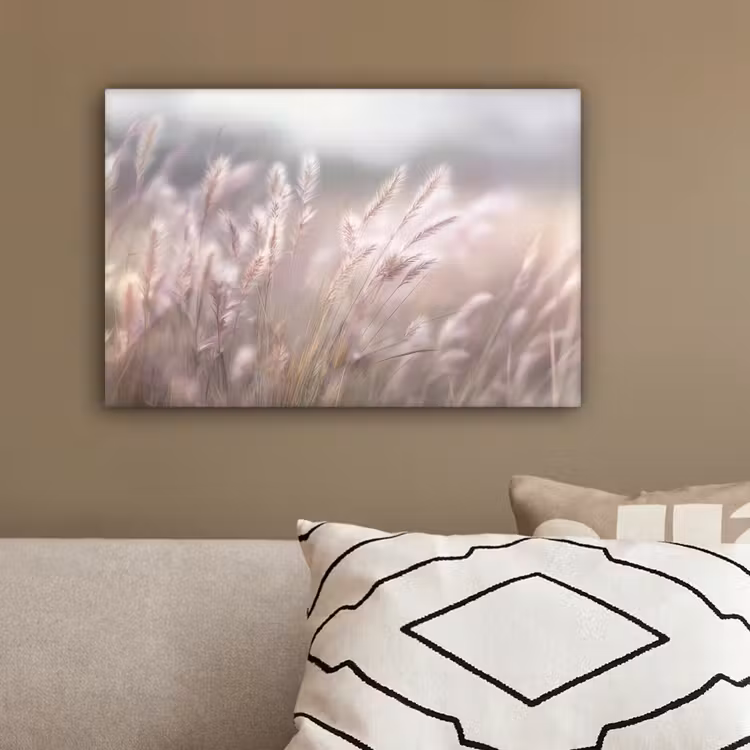 Graspluimen - Wind - Beige - Mistig canvas 2cm klein -sfeer3