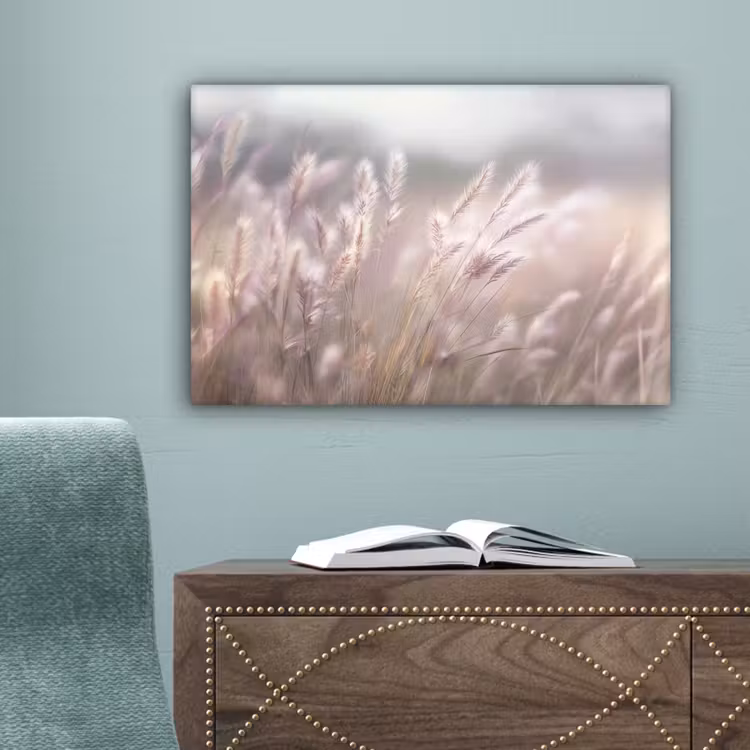 Graspluimen - Wind - Beige - Mistig canvas 2cm klein -sfeer4