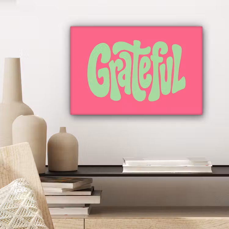 Grateful - Groen - Grafisch - Vloeiend canvas 2cm klein -sfeer6