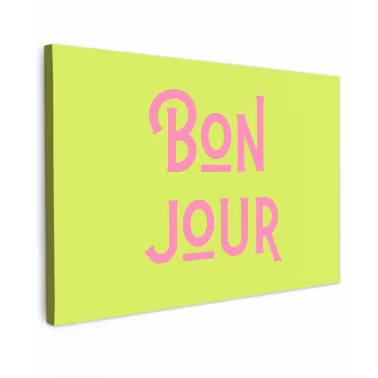 Groen - Roze bonjour - art-deco canvas 2cm klein -z3d