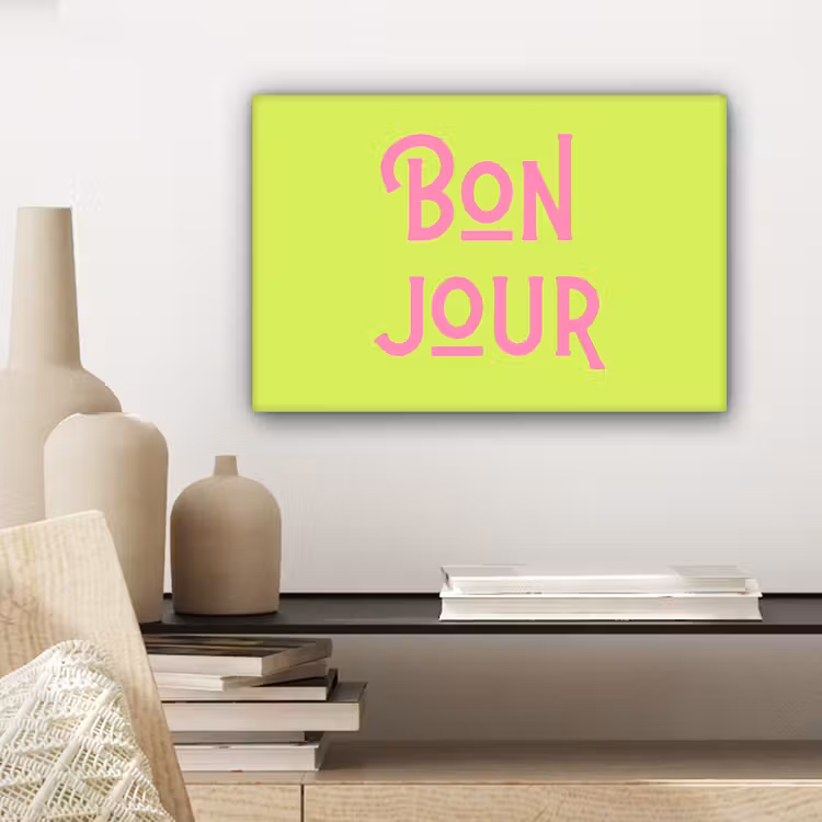 Groen - Roze bonjour - art-deco canvas 2cm klein -sfeer6