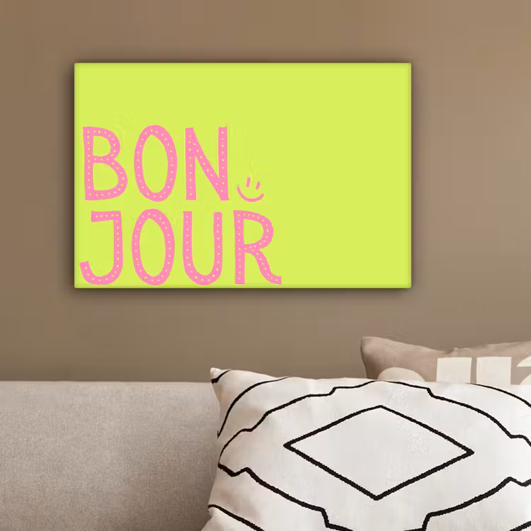 Groen - Smiley - Bonjour - Roze canvas 2cm klein -sfeer3