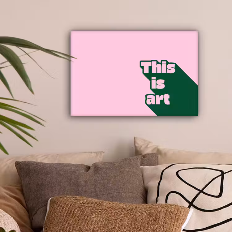 Groen - Teskt - This is art - Roze canvas 2cm klein -sfeer1