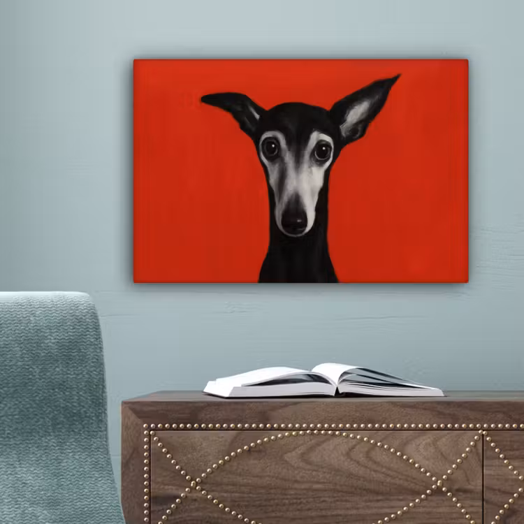 Windhond - Minimalistisch - Rood canvas 2cm klein -sfeer4