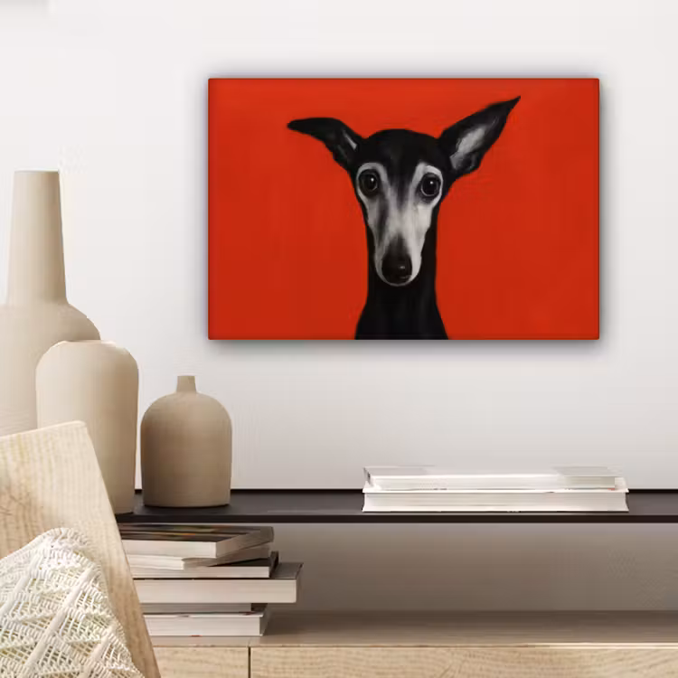 Windhond - Minimalistisch - Rood canvas 2cm klein -sfeer6