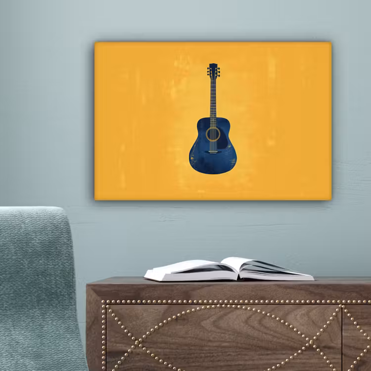 Gitaar - Akoestisch - Geel - Minimalistisch canvas 2cm klein -sfeer4
