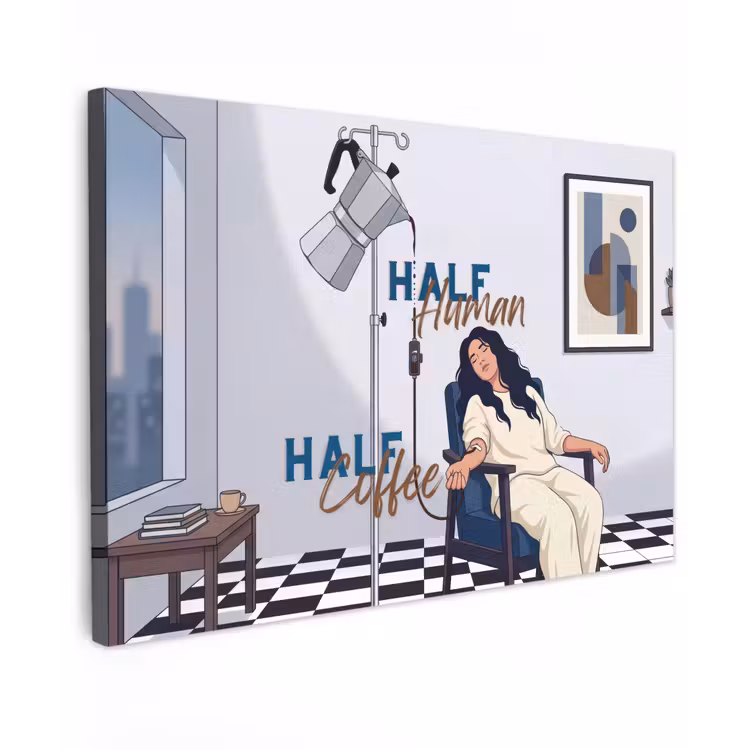 Half human, Half Coffee - Infuus - Koffie canvas 2cm klein -z3d