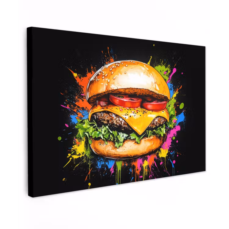 Hamburger - Graffiti - Verf - Kleurrijk - Eten - Abstract canvas 2cm klein -z3d