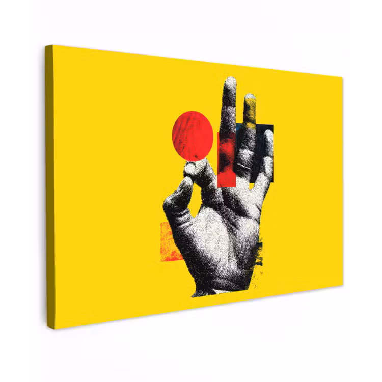 Hand - Rode cirkel - Geel canvas 2cm klein -z3d
