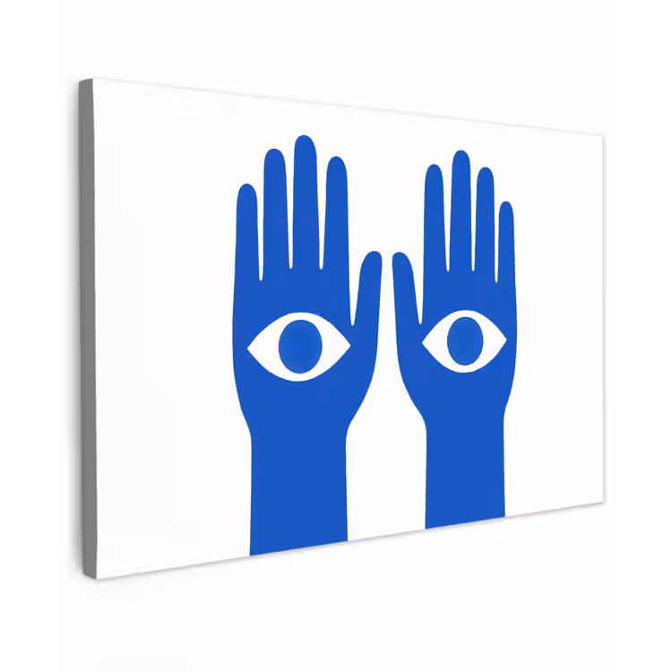 Handen - Twee - Ogen - Blauw canvas 2cm klein -z3d