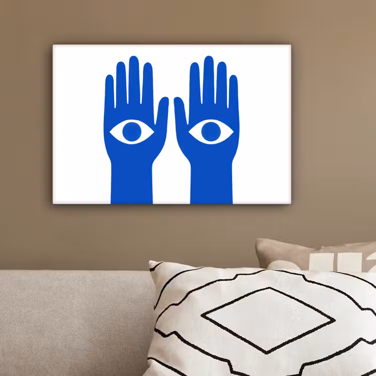Handen - Twee - Ogen - Blauw canvas 2cm klein -sfeer3