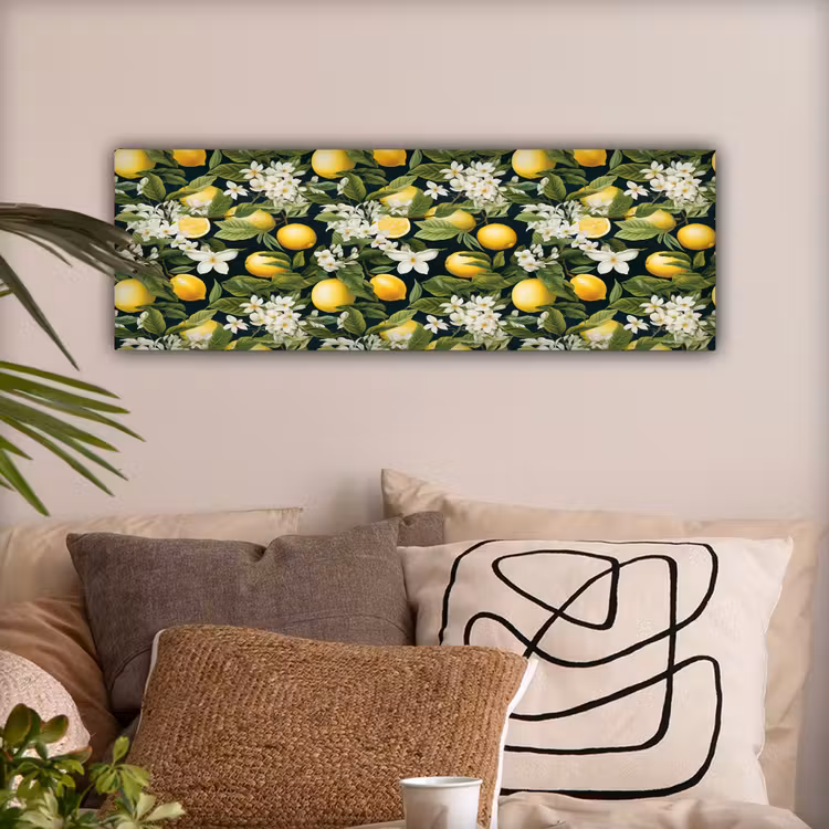 Hangende - Citroenen - Witte - Bloemetjes canvas 2cm klein 828 -sfeer1