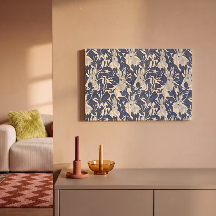 Hazen - Bladeren - Patroon - Blauw - Beige canvas 2cm klein 34 -sfeer1