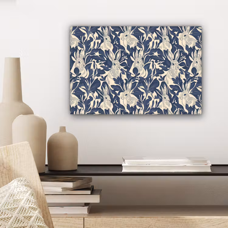 Hazen - Bladeren - Patroon - Blauw - Beige canvas 2cm klein 34 -sfeer6
