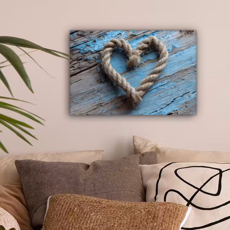 Hart - Touw - Hout - Rustiek canvas 2cm klein -sfeer1