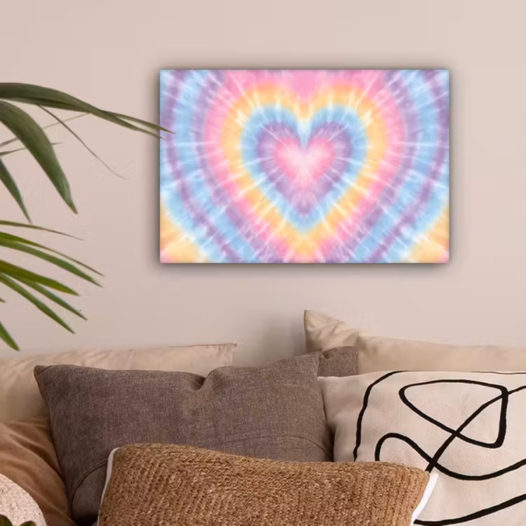 Hartvorm - Pastelkleuren - Tie Dye canvas 2cm klein -sfeer1