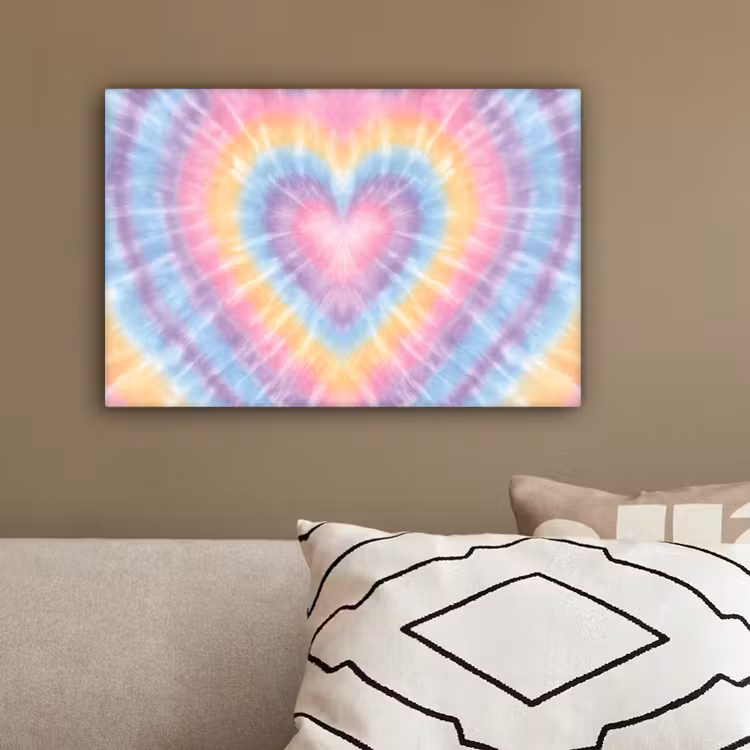 Hartvorm - Pastelkleuren - Tie Dye canvas 2cm klein -sfeer3