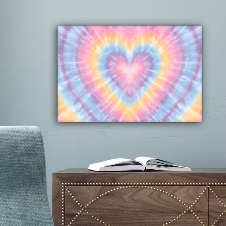 Hartvorm - Pastelkleuren - Tie Dye canvas 2cm klein -sfeer4