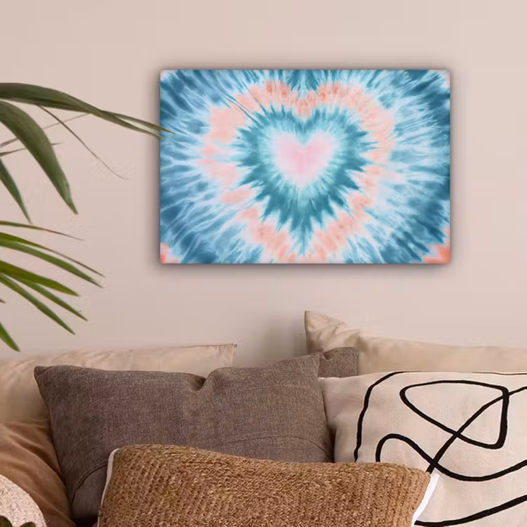 Hartvormig - Tie dye - Pasteltinten - Lichtgroen canvas 2cm klein -sfeer1