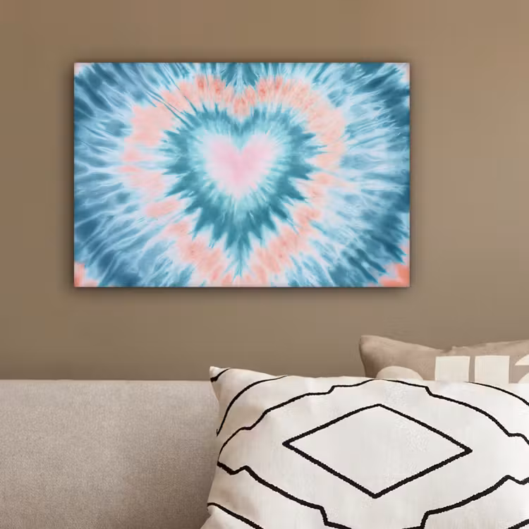 Hartvormig - Tie dye - Pasteltinten - Lichtgroen canvas 2cm klein -sfeer3