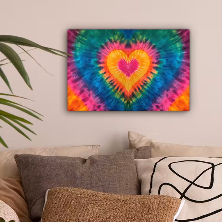 Hart - Tie Dye - Kleurrijk canvas 2cm klein -sfeer1