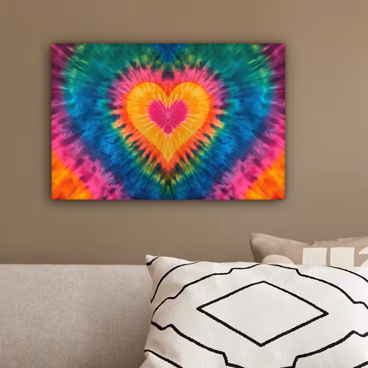 Hart - Tie Dye - Kleurrijk canvas 2cm klein -sfeer3
