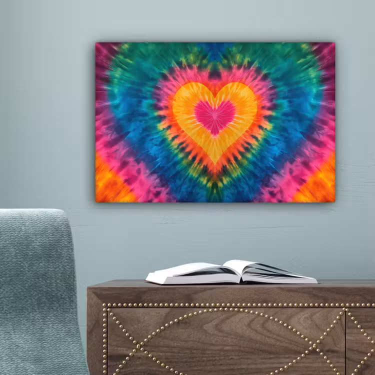 Hart - Tie Dye - Kleurrijk canvas 2cm klein -sfeer4