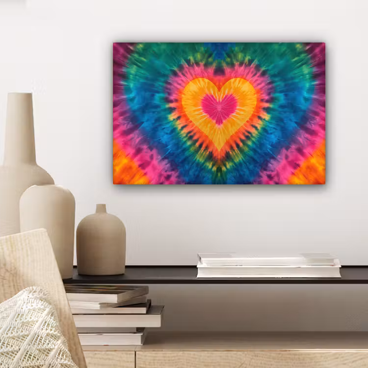 Hart - Tie Dye - Kleurrijk canvas 2cm klein -sfeer6