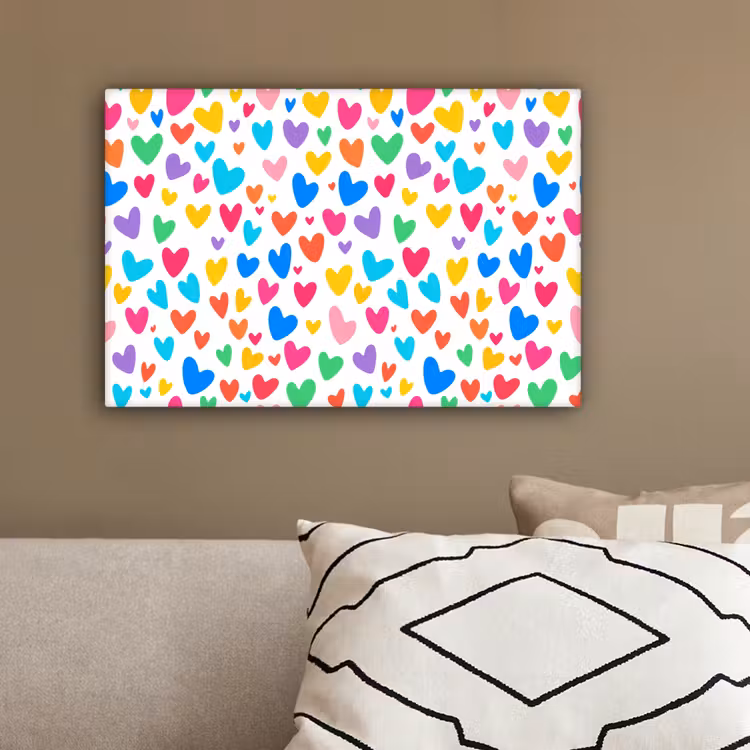 Hartjes - Kleurrijk - Patroon - Levendig canvas 2cm klein -sfeer3