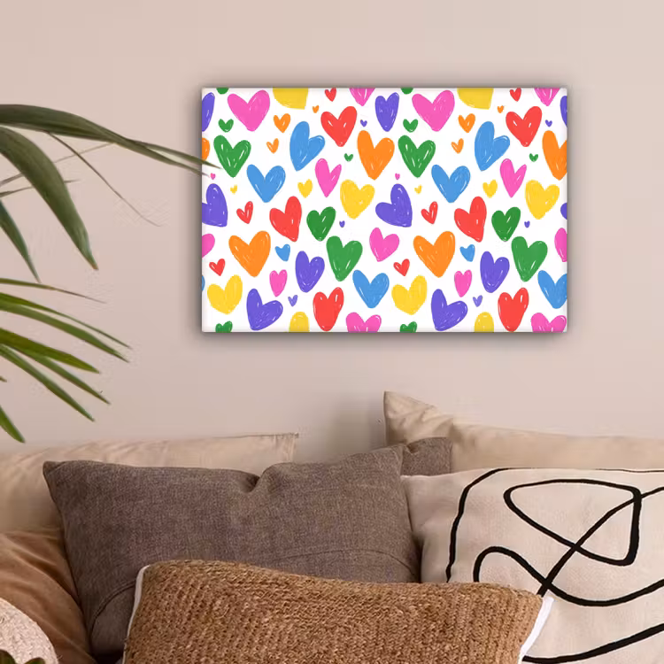 Hartjes - Krasserige textuur - Kleurrijk - Expressief canvas 2cm klein -sfeer1