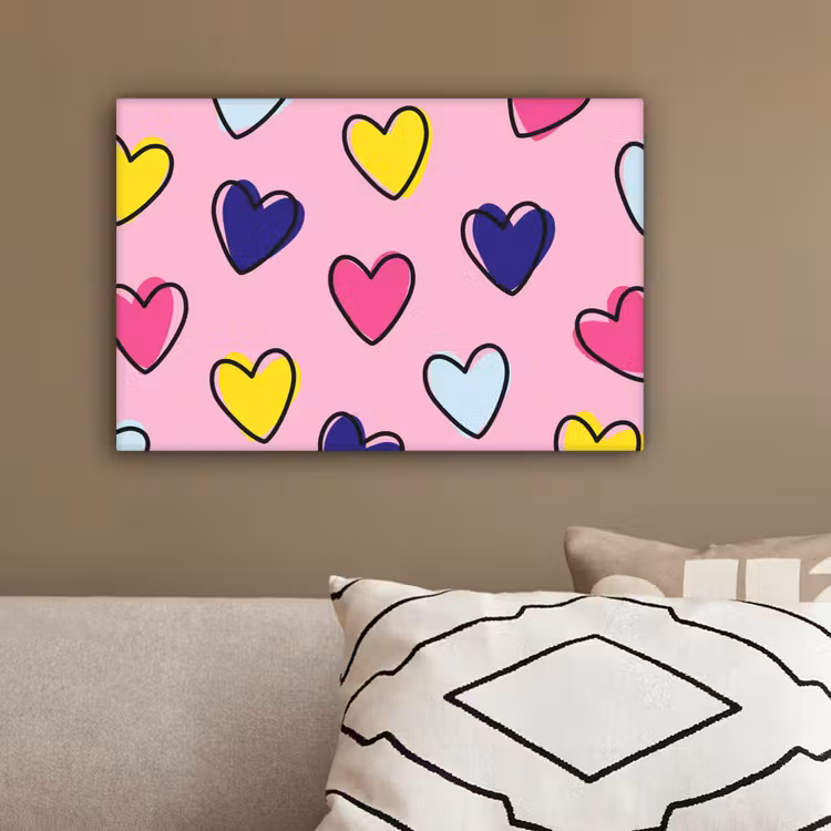 Hartjes - Valentijn - Patroon - Kleurrijk canvas 2cm klein -sfeer3