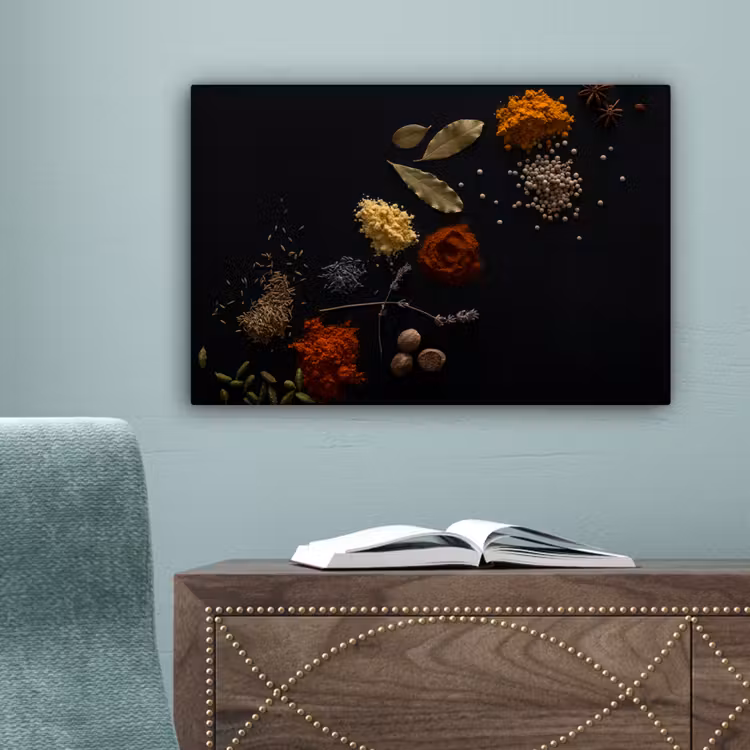 Kruiden - Zwart - Specerijen - Keuken - Koken canvas 2cm klein -sfeer4