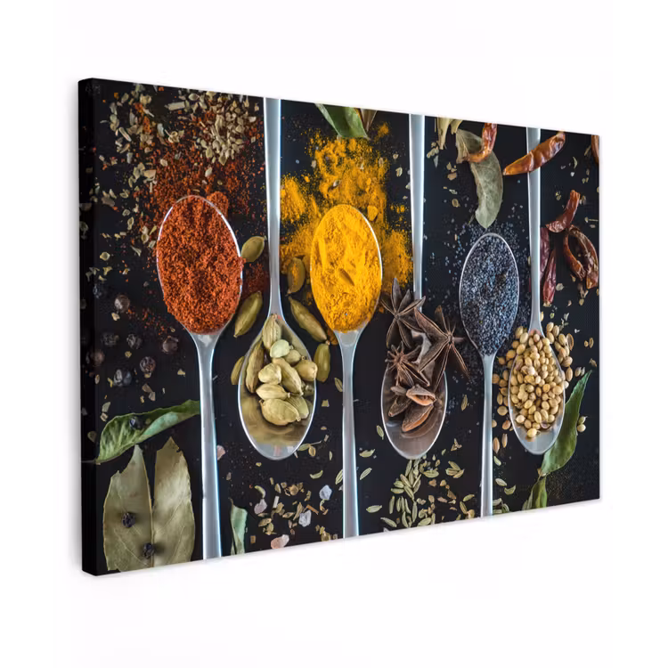 Kruiden - Lepel - Specerijen - Zwart - Keuken canvas 2cm klein -z3d