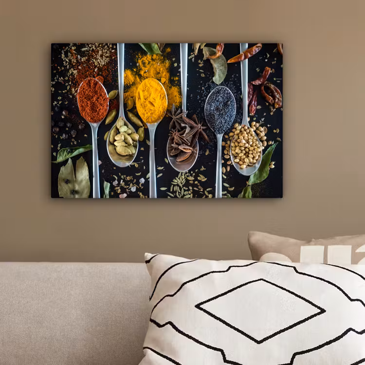 Kruiden - Lepel - Specerijen - Zwart - Keuken canvas 2cm klein -sfeer3