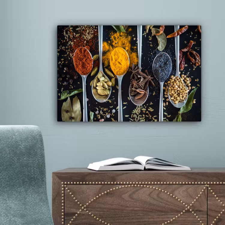Kruiden - Lepel - Specerijen - Zwart - Keuken canvas 2cm klein -sfeer4