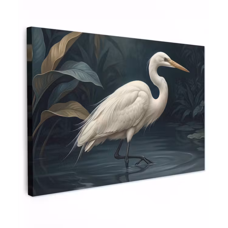 Reiger - Water - Natuur - Modern - Wit canvas 2cm klein -z3d